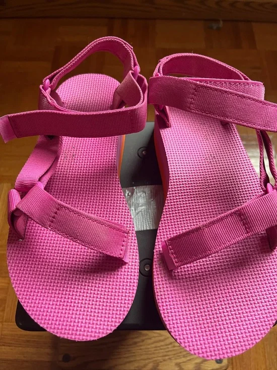 TEVAs Pink Platform Strappy Sandals with Orange Accent - Picture 2 of 6